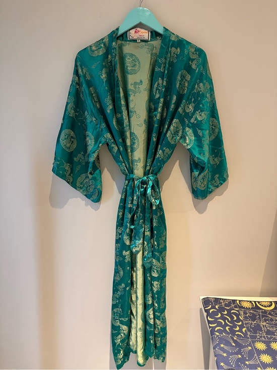 Vintage Other - Vintage Green Silk Robe/Kimono with Dragons